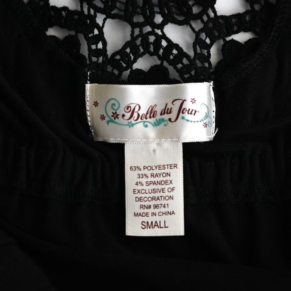 BELLE DU JOUR Black Sleeveless V-Neck Dress Crochet Back - Size Small - Picture 8 of 9
